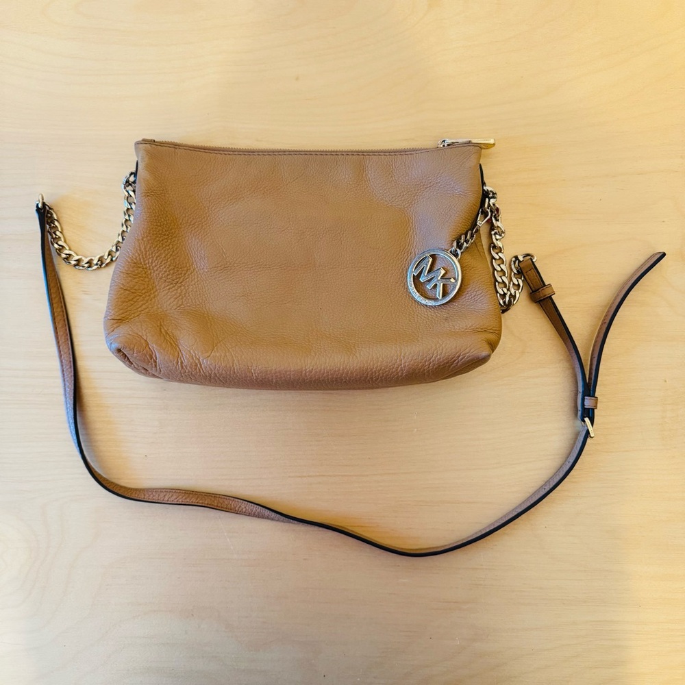 Michael Kors East WestTan Leather Crossbody Bag W/ Chain Strap